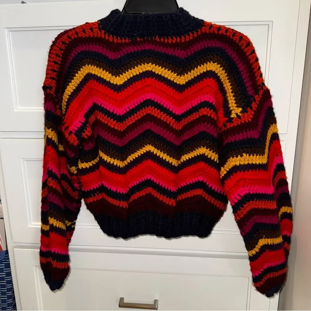 Farm Rio Colorful Waves Crochet Sweater XXS